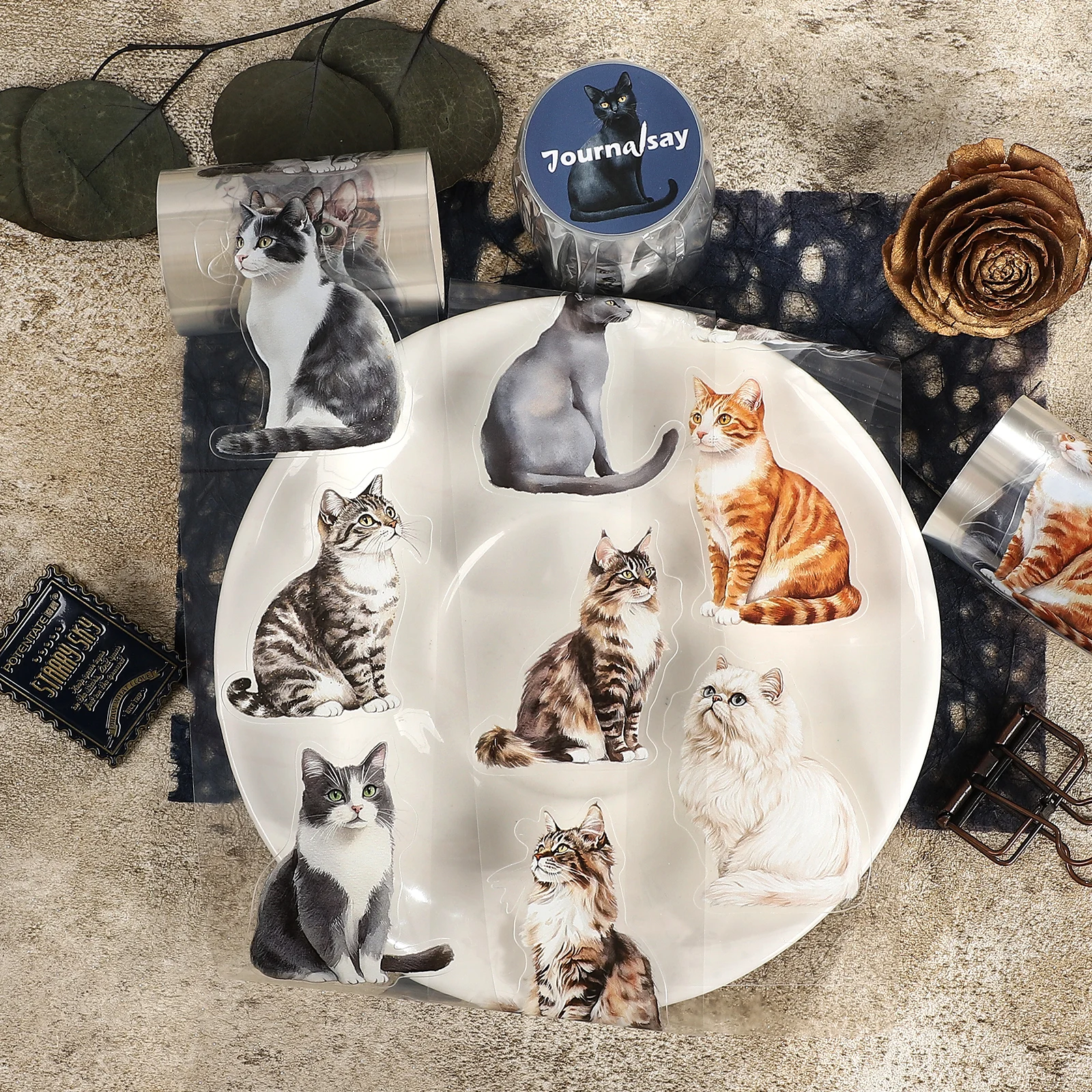 

60mm*200cm Vintage Cats Landscape PET Tape Creative DIY Journal Material Collage Scrapbook Stationery