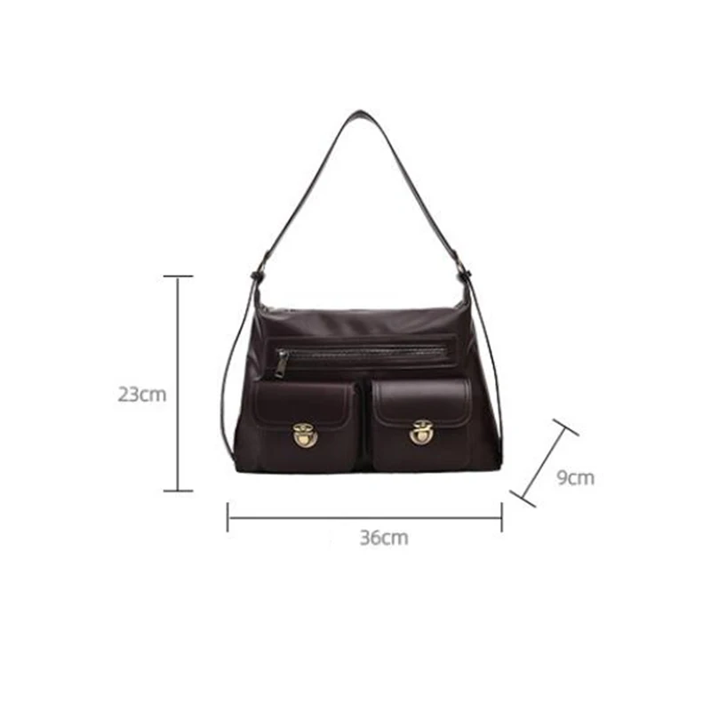 Vintage Womens Bag Black Pu Leather Shoulder Bag Large Capacity Hand Bag Zip Crossbody Bag Shoulder Tote Autumn and Winter
