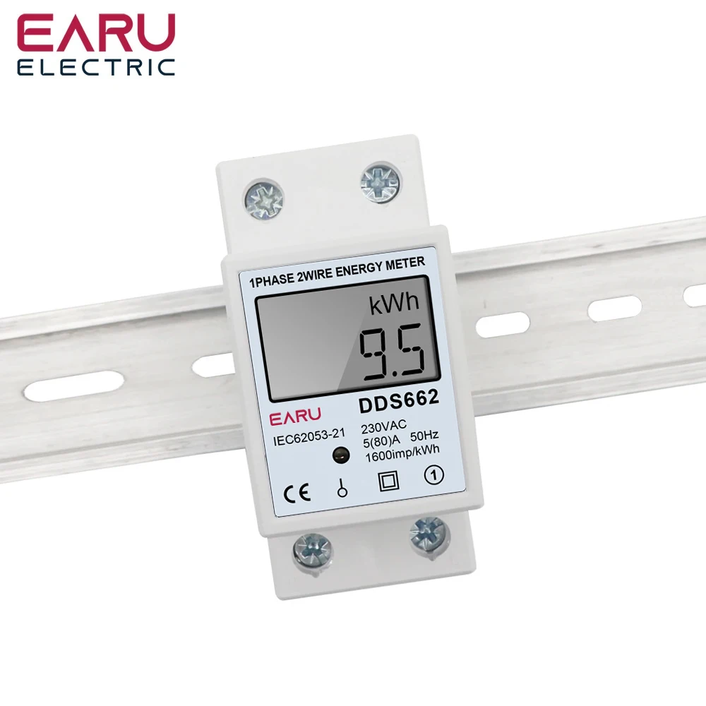 Din Rail Single Phase Two Wire LCD Digital Display Wattmeter Power Consumption Energy Electric Meter KWh AC 230V 50Hz Electric