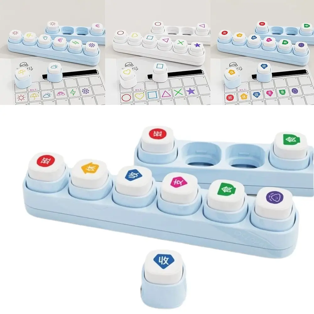 Blue / White Cartoon Stamp Stickers Kit Mini Color Seal Cartoon Design Scrapbooking Journal Accessories 6-in-1 Set view 4