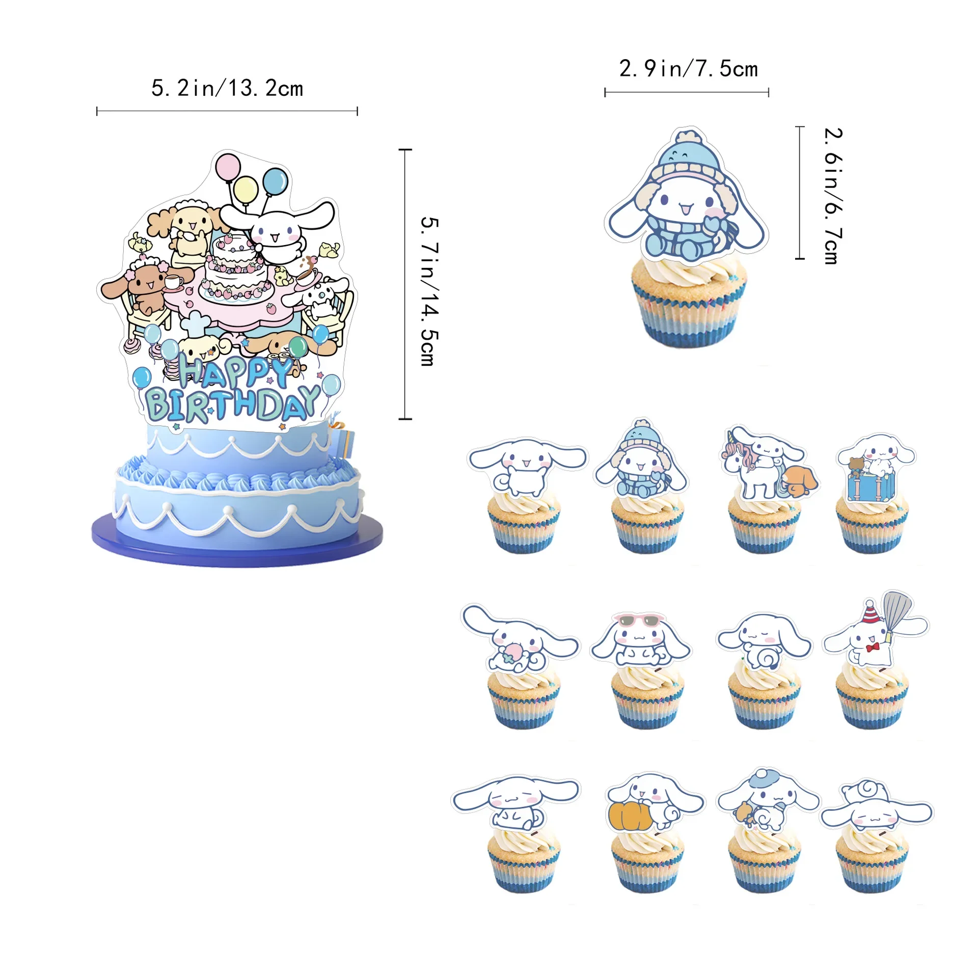 Cute Sanrio Series Birthday Party Dinnerware, Descartável Banner Bolo Topper, Bandeira Pendurada, Balões Cinnamoroll, Decoração de Aniversário