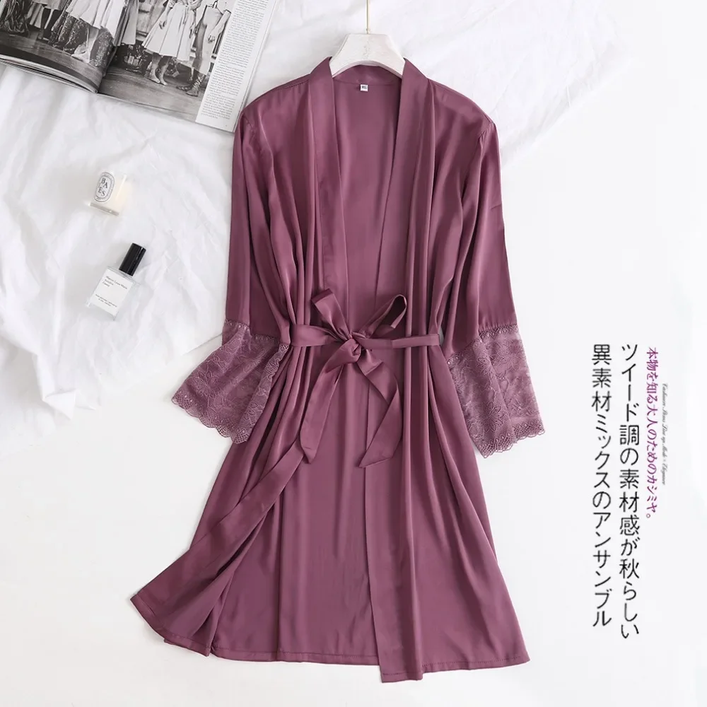 حار الأبيض المرأة الحرير الدانتيل الجلباب الزفاف وصيفه الشرف العروس ثوب كيمونو الصلبة رداء النوم ثوب النوم وصيفه الشرف الجلباب حجم M-XL