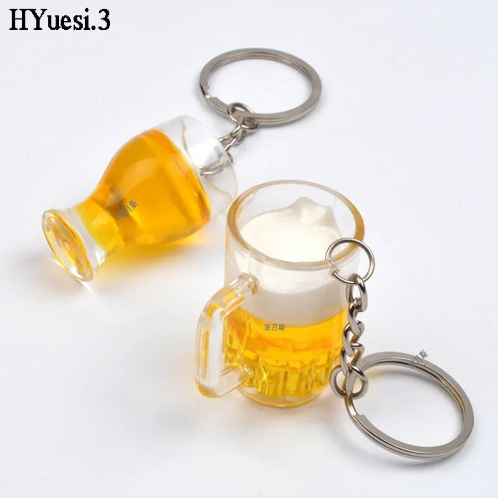 Mini Simulation Beer Cup Key Chain Creative Acrylic Beer Mug Pendant With Key Holder For Men Women Bag Wallet Decor Party Gifts