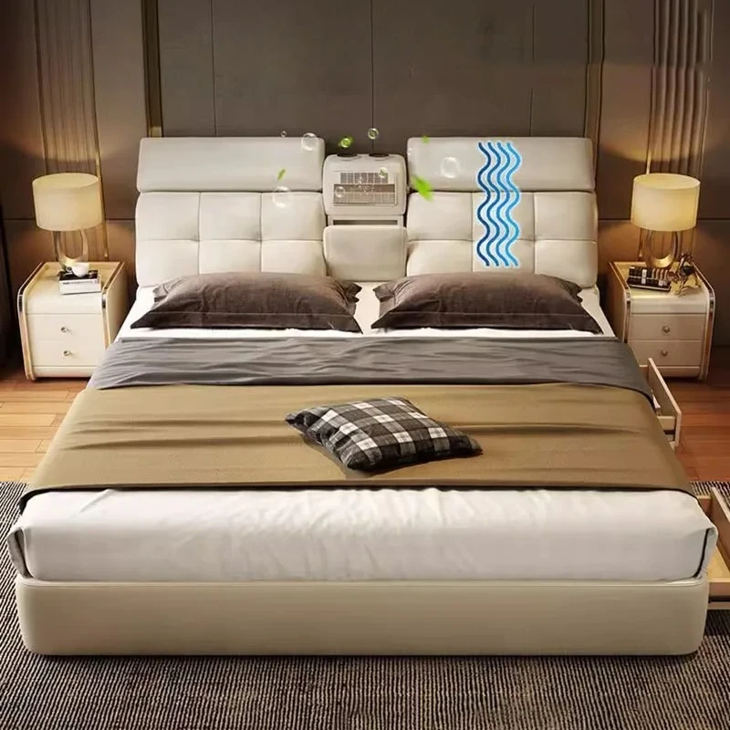 Storage Leather Double Bed Headboard Yellow Villa Modern Luxury Twin Bed Frame Platform Wood Safe Camas De Casal Furnitures