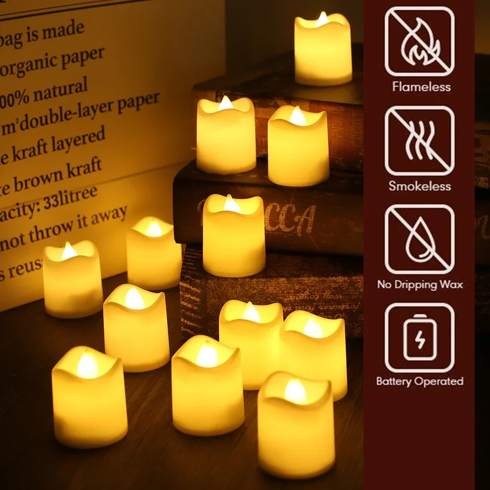 12/24Pcs Creative LED Candle Battery Powered Flameless Tea Light Lamp for For Home Wedding Party Decoration Supplies Dropship