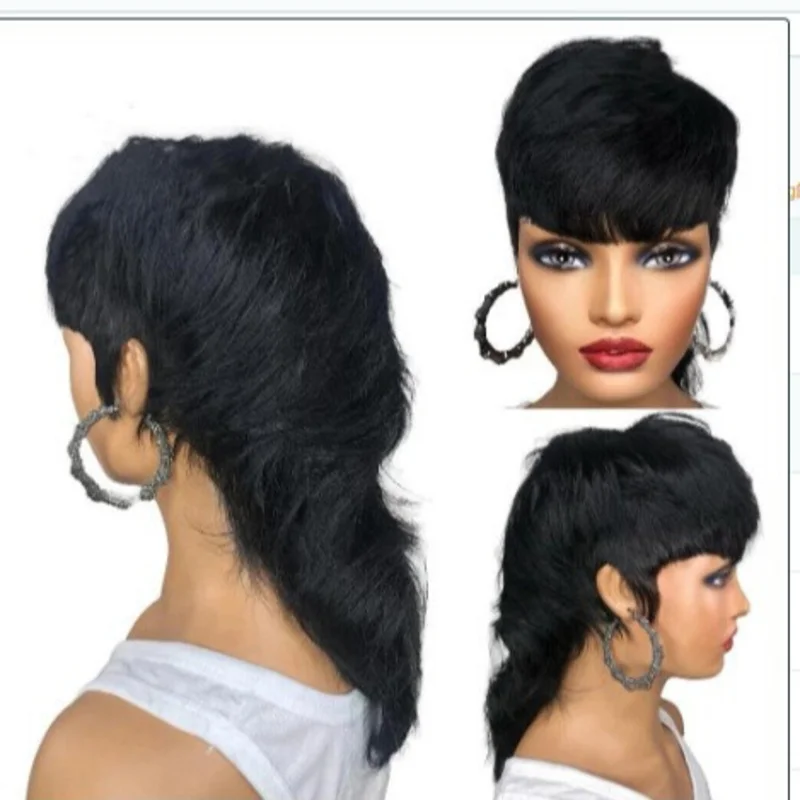 

New product on the platform: Women's short black synthetic fiber wig with fishtail extensions for holiday performances