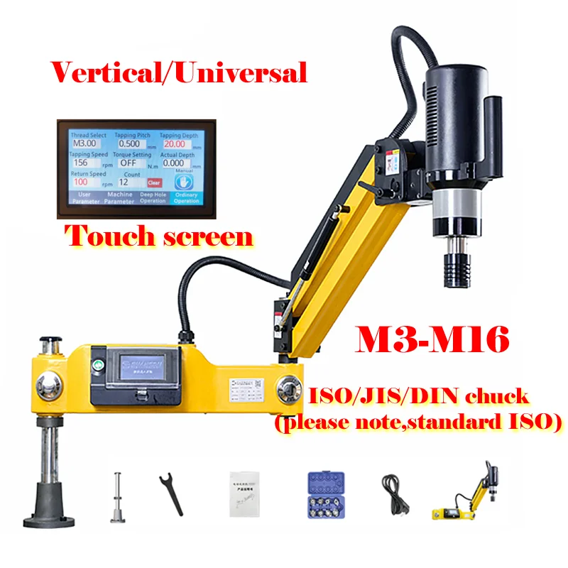 Maschiatrice elettrica M3-M16. Maschiatrice per perforazione, tipo universale verticale, opzione mandrini DIN ISO JIS, utensile elettrico a braccio