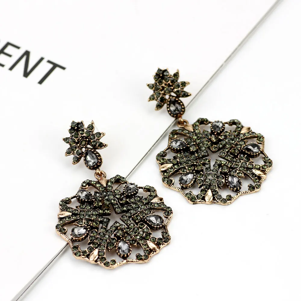 Sunspicems Antique Gold Color Turkish Drop Earrings Bohemia Women Gray Crystal Earring Vintage Wedding Accessories