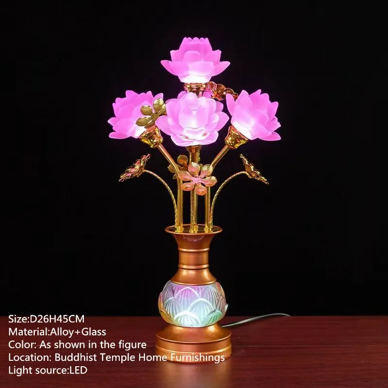 COLIN Colored LED Lotus Table Lamp For Buddha Household Buddha Hall Glass Temple Worship Buddha Front