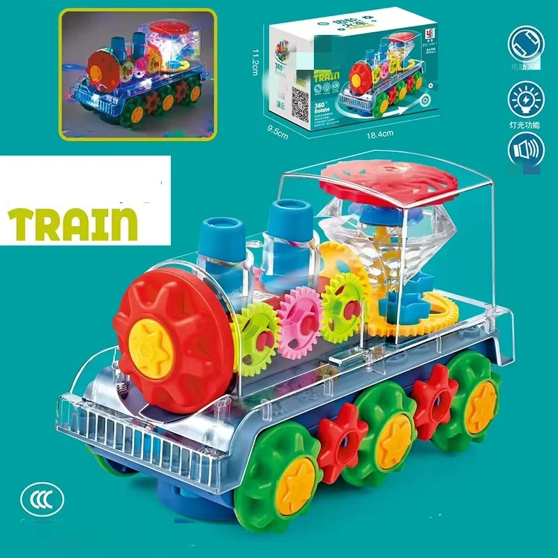 Light Up Transparent Gear Car Toy with LED Light Music Early Educational Toys Bump and Go Toy Luminous Toy Car for Kids B433