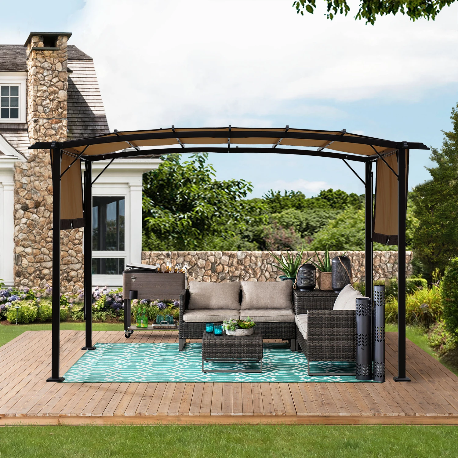 Outdoor Pergola Patio Gazebo,Retractable Shade Canopy,Steel Frame Grape Gazebo,Sunshelter Pergola 12 x 9 Ft