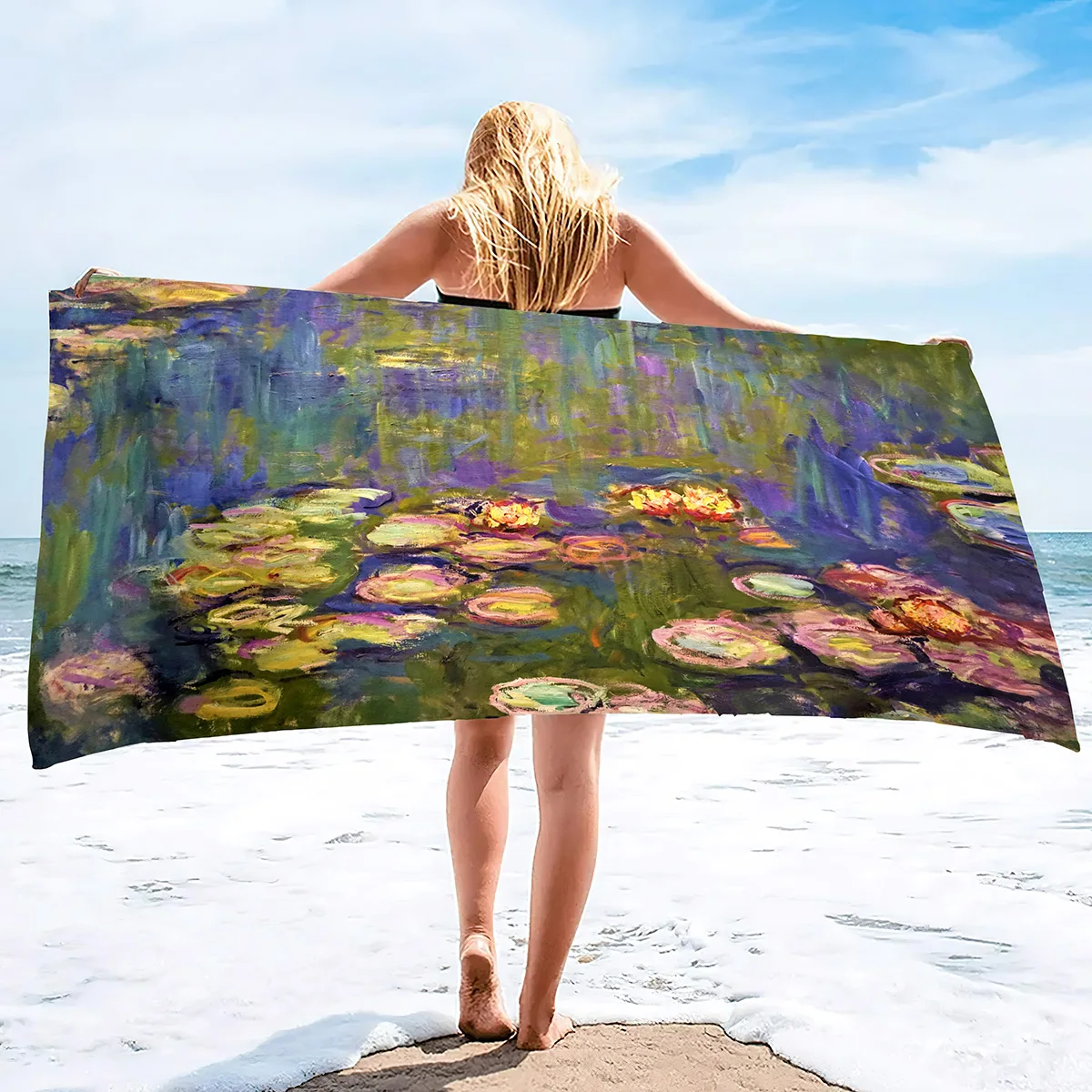 Soft Beach Towels Water Lilies by Claude Monet Comfy Bathing/Camping Towel Microfiber Quick Dry Travel Sand Free