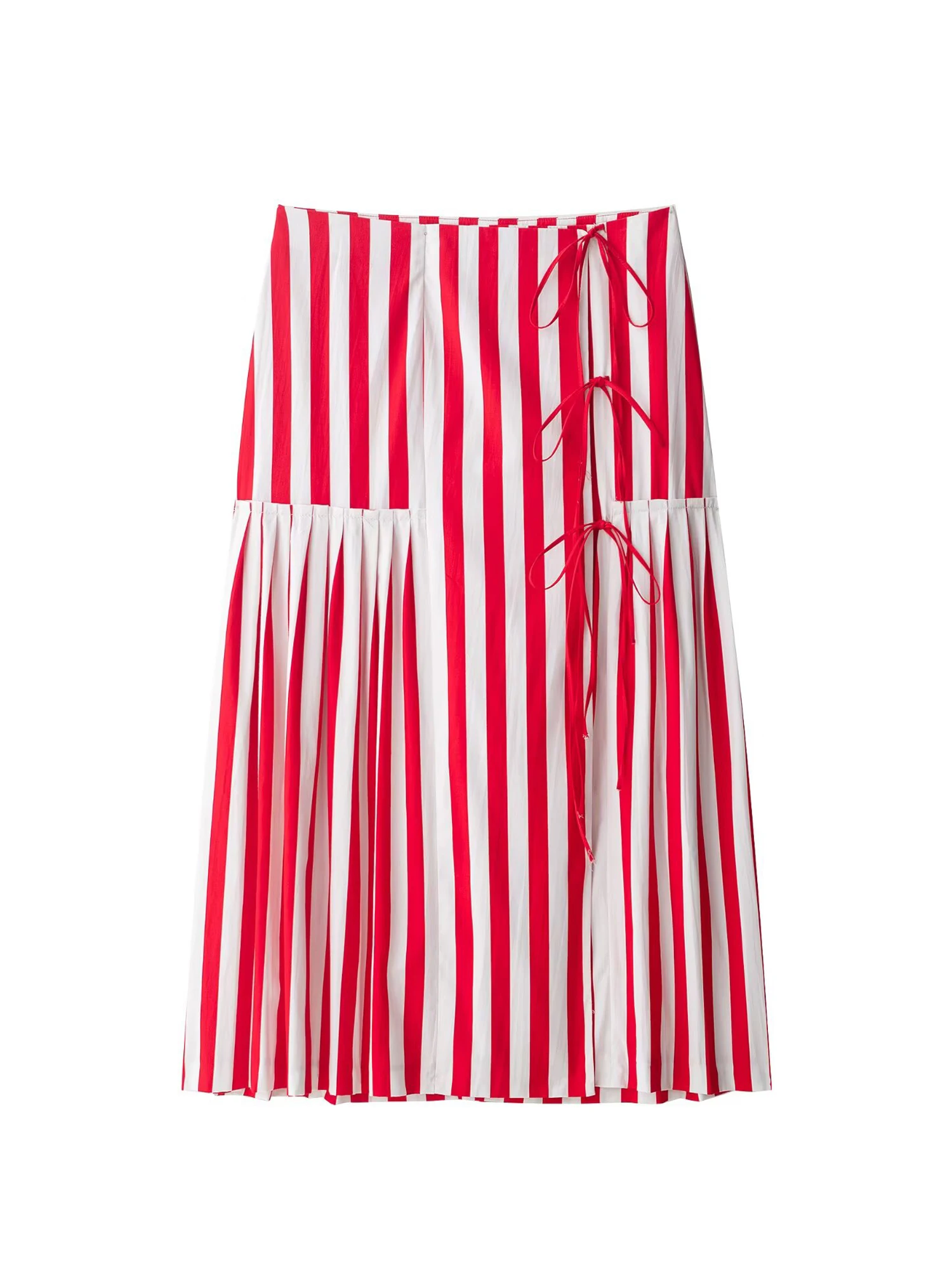 

Women's Red Striped Skirt Vintage Aesthetic High Waist Mid Long Skirt Harajuku Y2k Lace Up A-line Skirts 2000s Clothes Summer