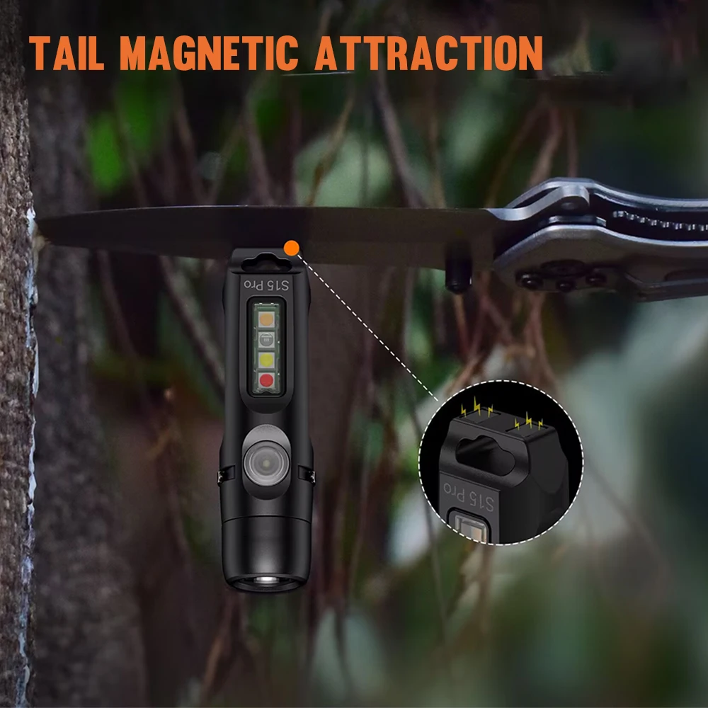 Linterna llavero S15Pro de alto lúmenes, linterna de bolsillo EDC de 750 lúmenes con Clip, minilinterna recargable USB C con imán
