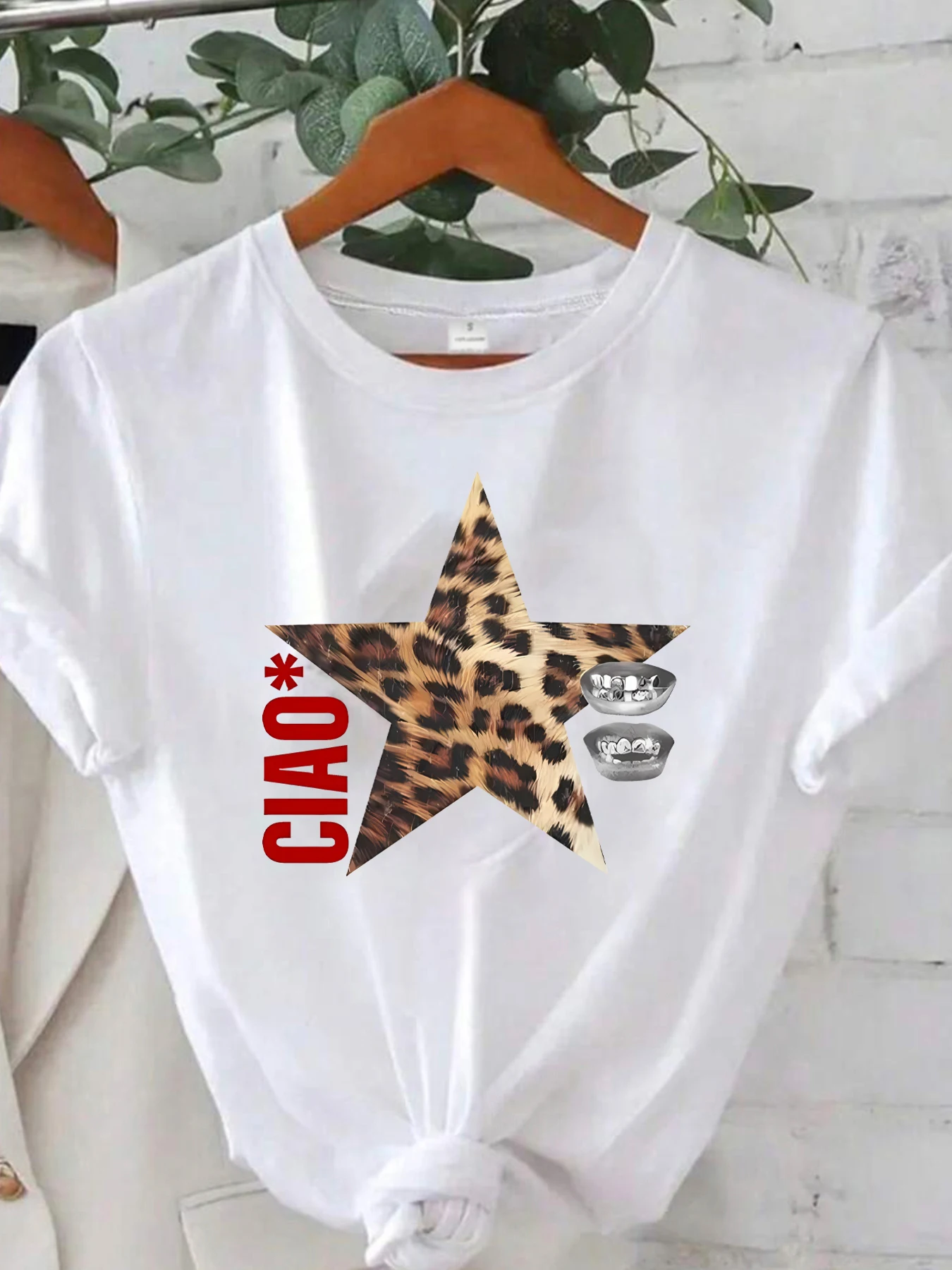 

Five-pointed star pattern round neck plus size women T-shirt short sleeve trend printing elastic half sleeve T-shirt