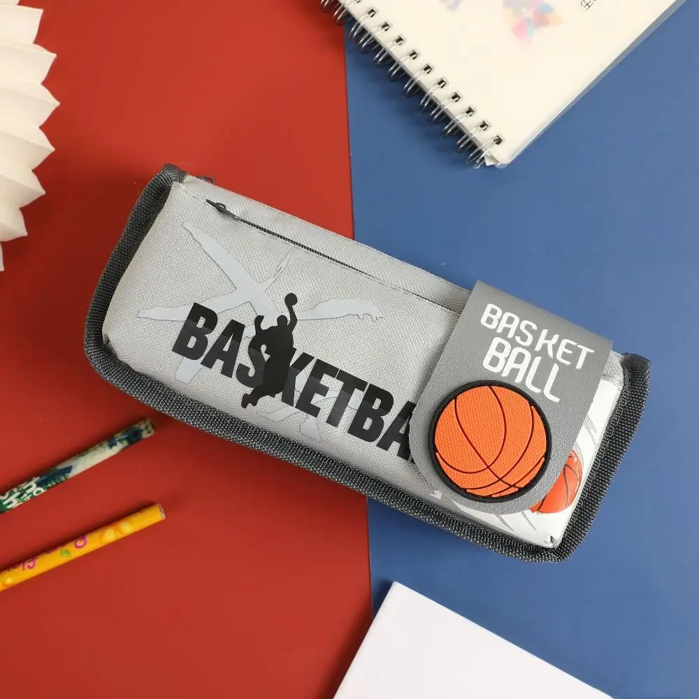 Canvas basketbal etui opslag grote capaciteit flip dubbele pennenzak ins cartoon cartoon basketbal briefpapier doos kinderen