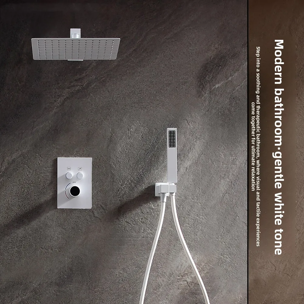 

Thermal Fusion Recessed Shower System Wall Mounted Digital Display Hot Cold Ceiling Embedded White