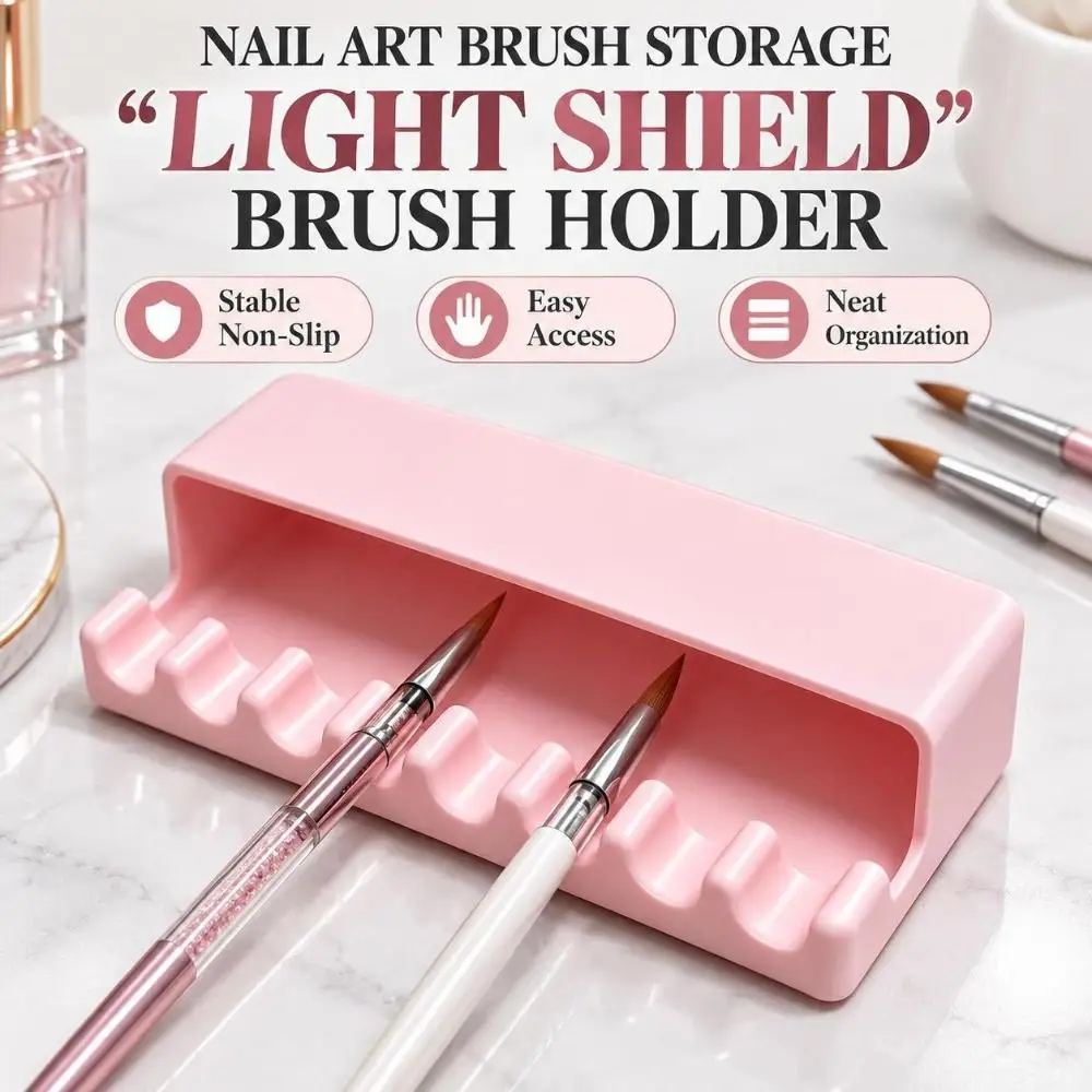 Light-Blocking Nail Brush Holder Plastic 8-Slot Nail Brush Stand Leak-Proof Compact Manicure Brush Organizer Nail Technician