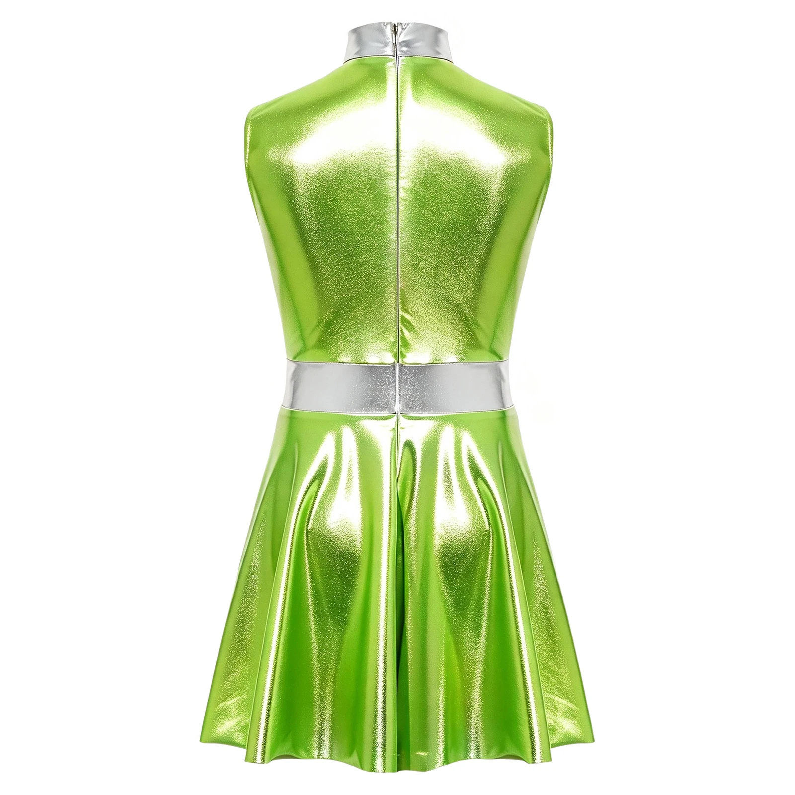 Kids Girls Korean Singer Costume Sleeveless Invisible Zipper Color-blocked Metallic Dress for Jazz Hip Hop Stage Performance