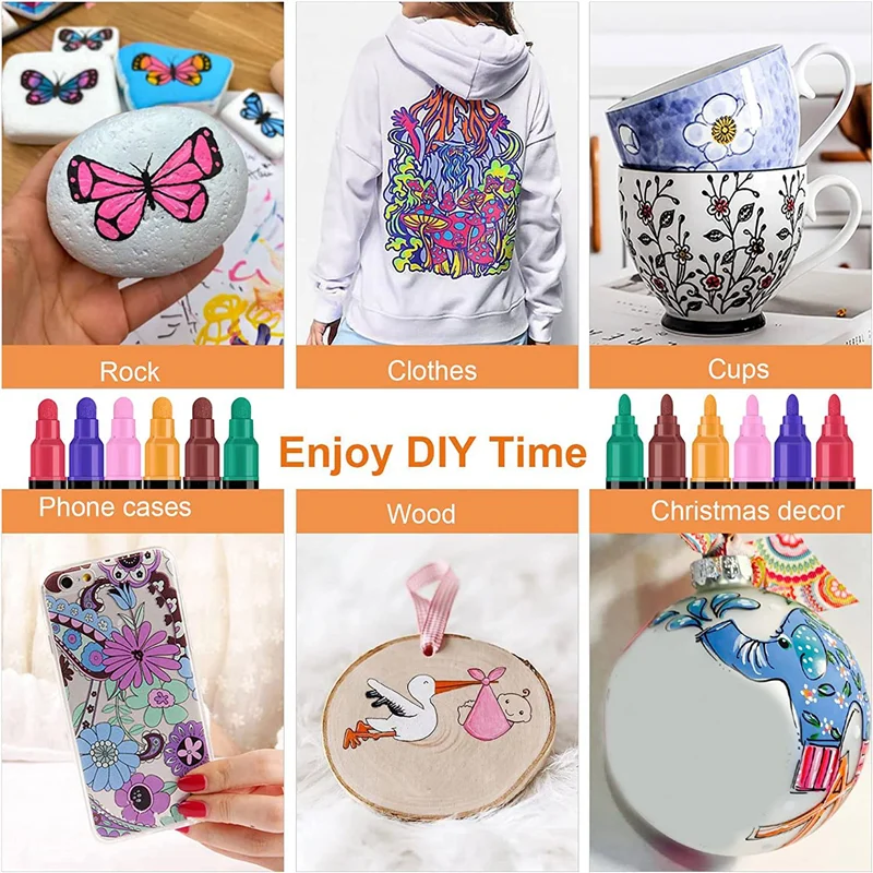 Canetas profissionais de tinta acrílica de ponta dupla de 12 cores para madeira, tela, pedra, pintura de rocha, superfícies de vidro