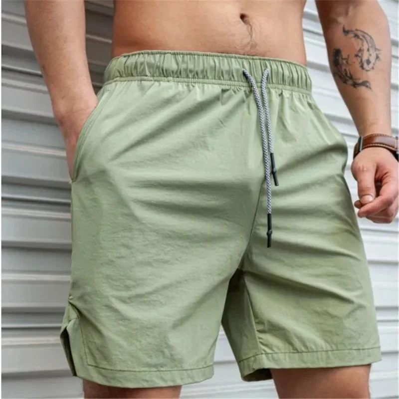 Summer Drawstring Solid Color Quick Dry Cool Shorts Woven Nylon Men\'s And Women\'s Same Style Loose Five Point Sweatpants