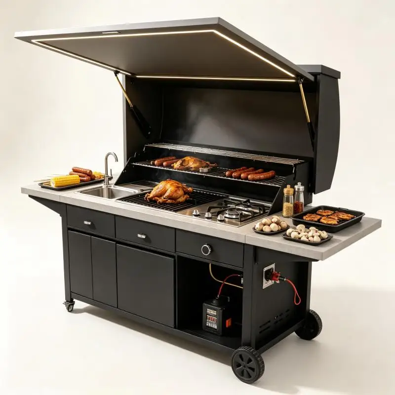 Outdoor Kitchen Multi Purpose Modular BBQ Station Anti Rust Frame Storage Cabinets For Outdoor Terrace Use