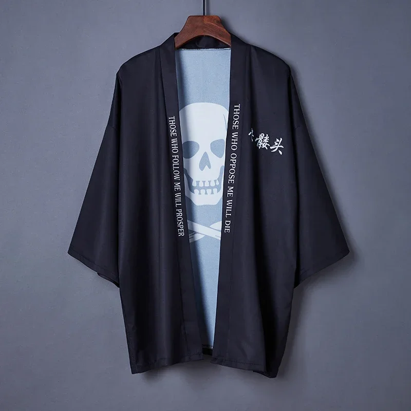 Loose Traditional Japanese Kimonos Cardigan Skull Series Men Harajuku Streetwear Blouse Haori Obi Asian Clothes Samurai Kimono