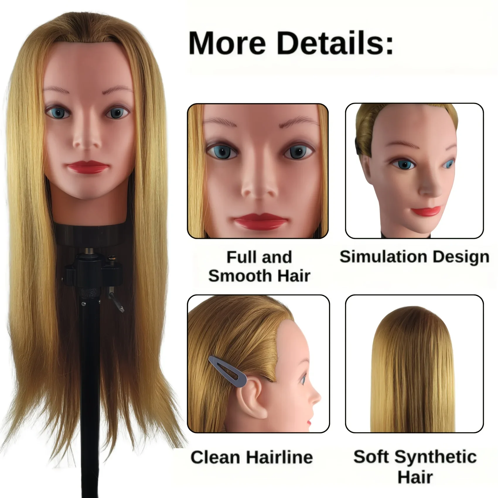 Tête de mannequin unisexe adulte avec support pour la coiffure, tête de mannequin avec cheveux pour la coupe et la formation en cosmétologie