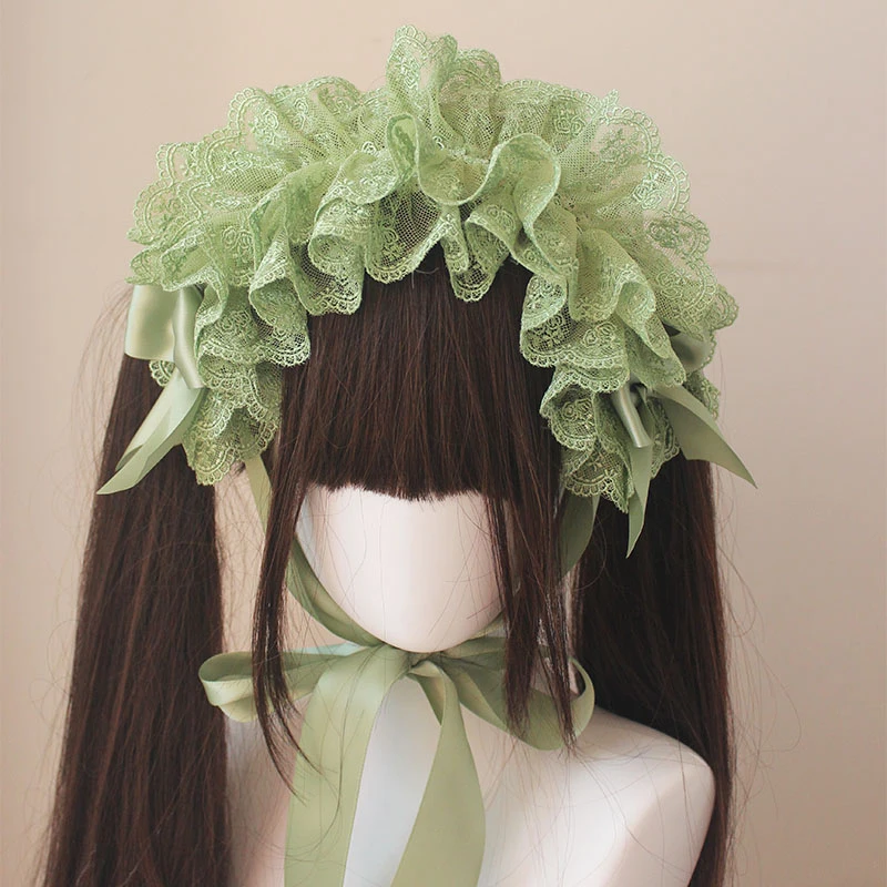 

Harajuku Gothic Lolita Handmade Hat Victorian Bnt Lace Flower Bow Tie Headband Anime Cosplay Princess Lace Bonnet Headwear