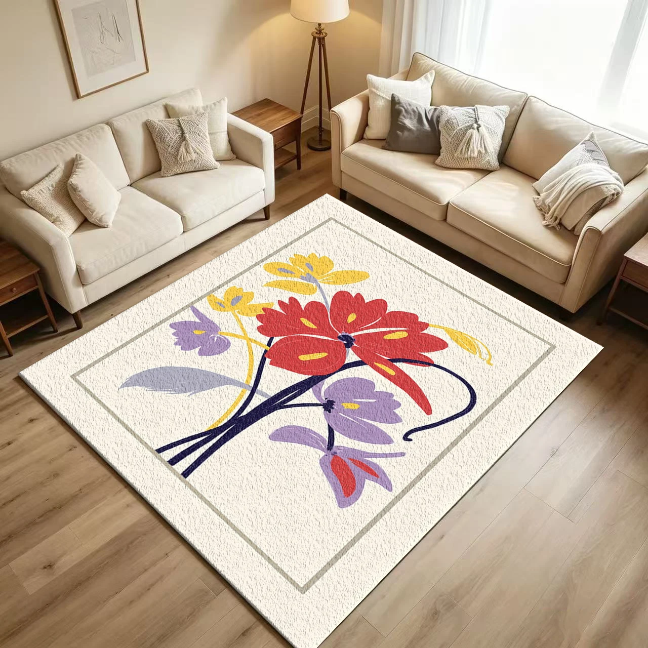 Abstract Retro Floral Frame Ca - Printed Rug Abstract 评论和价格