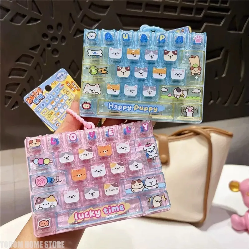 26-Key Decompression Button Toy Squeeze Keyboard Keychain Stress Relief Clicker Keyring Cartoon Animals Keyboard Keychains Gifts