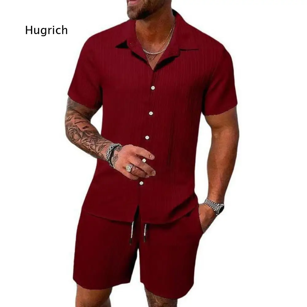 Mens Vacation Matching Outfit Vertical Striped Lapel Short Sleeve Shirt And Comfort Drawstring Shorts For Fashion Summer Looks