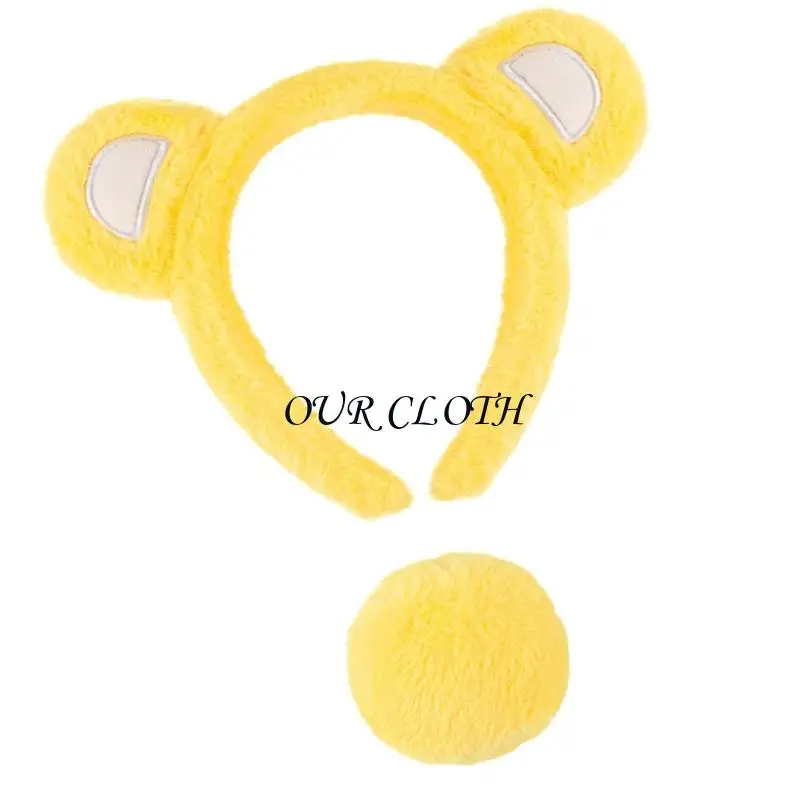 Tier Little Bear Kostüm Set, Bärenohren Stirnband mit Bärenschwanz Halloween Kostüm Party Vorräte für Jungen Mädchen Y1ac