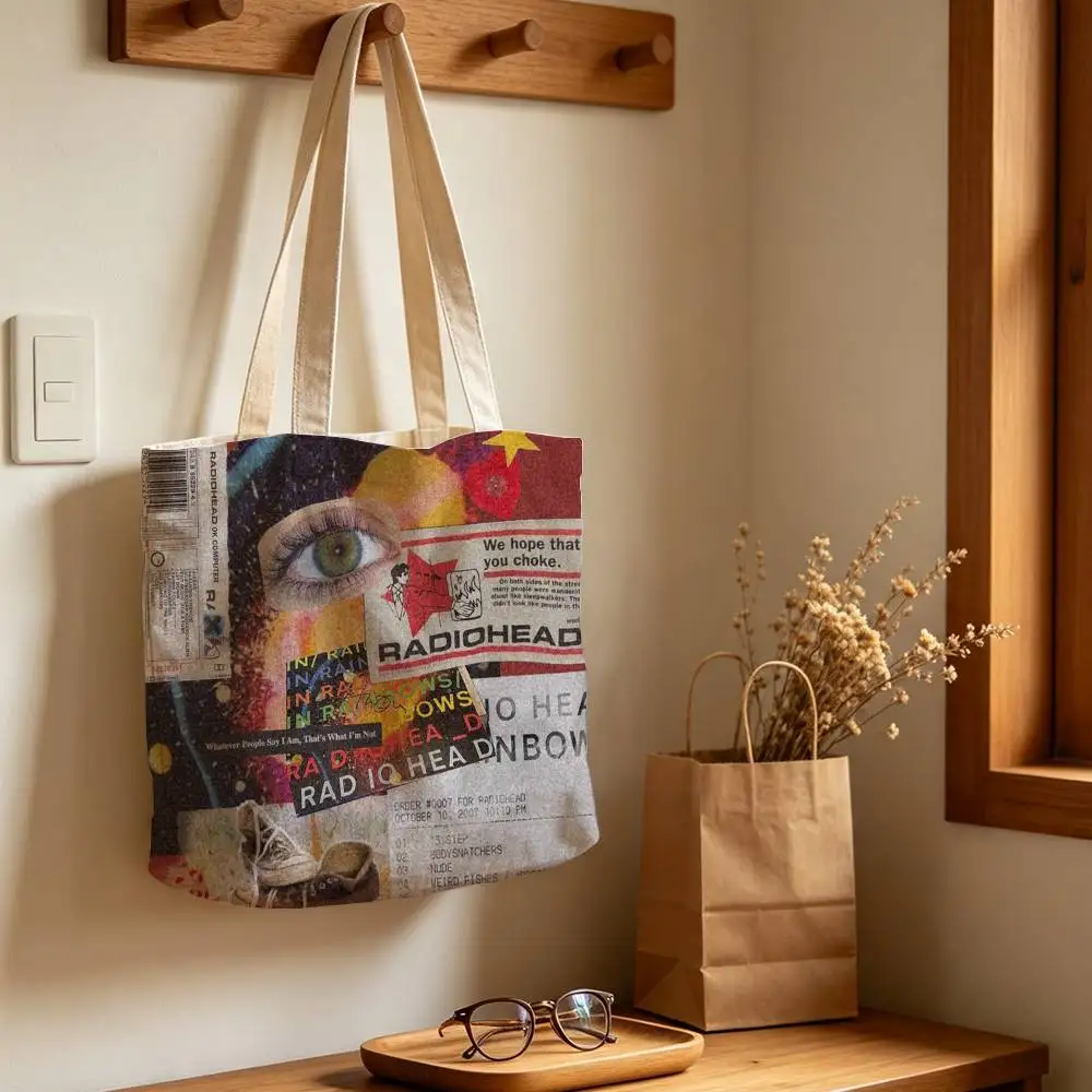 R-Radiohead In Rainbows Skin Sticker Wrap  Printed Canvas Shoulder Tote Bag for School Work and Commute