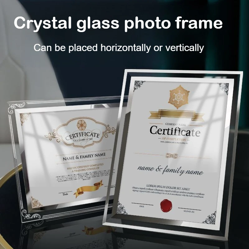 Cadre photo en verre cristal, moderne et simple, certificat d'honneur, marque, restaurant, salon, bureau, certificat de mérité