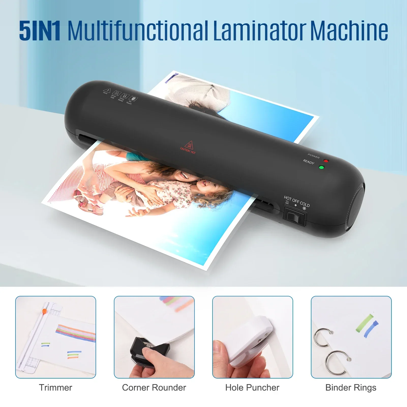 

Photo Lamninating Plastizer Machine Laminator Device Set Hot and Cold Lamination System with Paper Cutter Rounder Hole A4 230mm