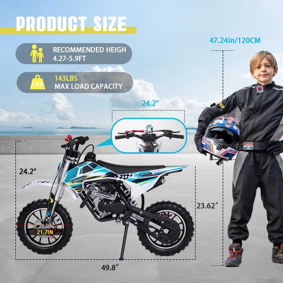 Dashville 58CC Gas Dirt Bike for Kids Mini Dirt Bike 4-Stroke Off