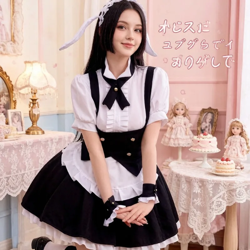 

Kawaii Women S-3XL Black Maid Outfit Classic Lolita Dress Cosplay Costume Full Set Role Play Wear For Anime Show & Photography