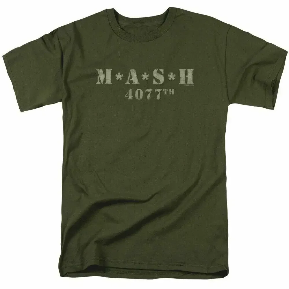 Mash Distressed Logo T Shirt Mens 4077 Licensed Classic TV Show Militarryy Green2024 High quality Brand Casual