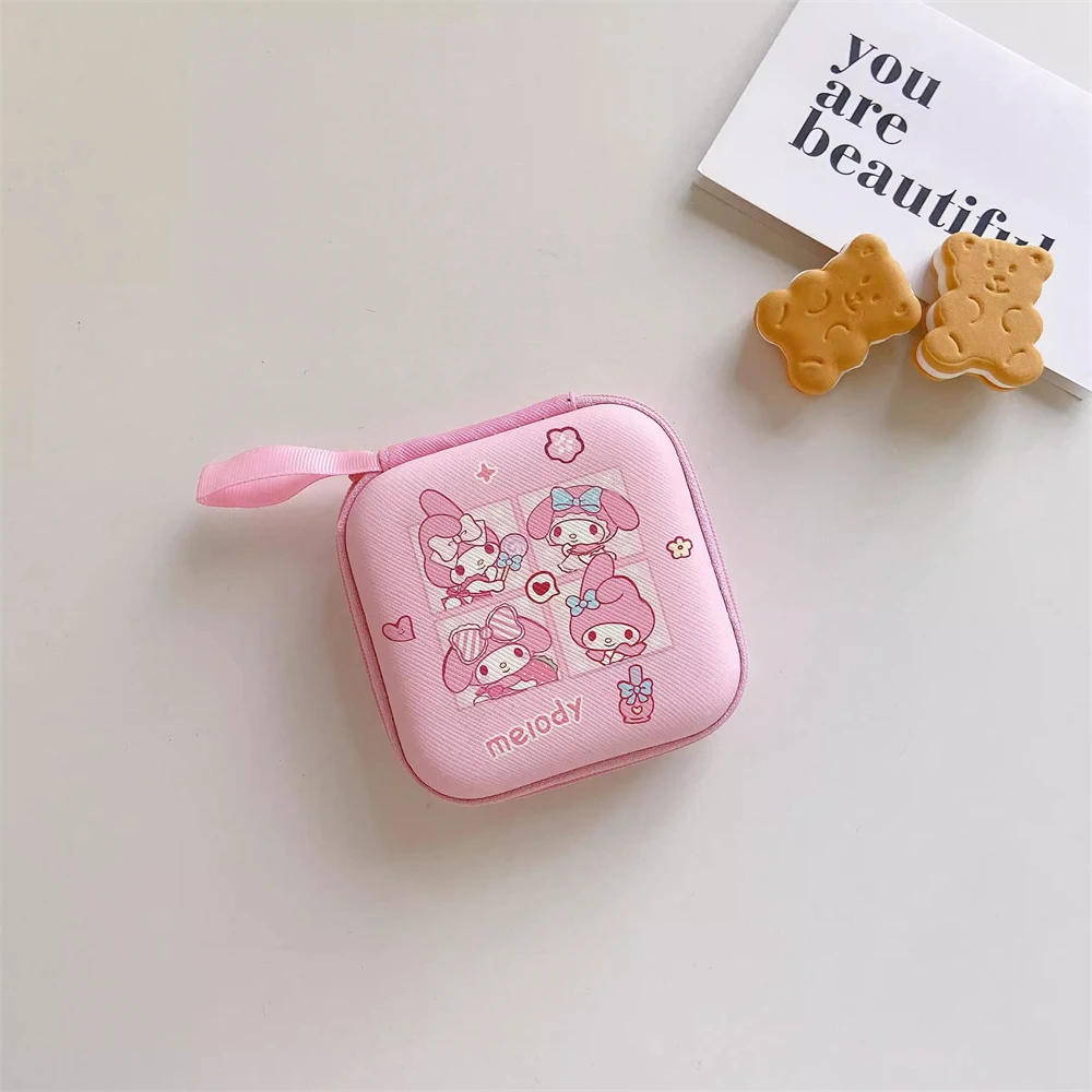 9.5x9.5cm schowek na słuchawki Airpods etui na kabel dyskowy przenośne torba na zamek błyskawiczny Kitty Cinnamoroll melodia Mickey Stitch Snoopy