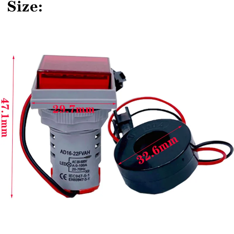 Imagem -02 - Digital Quadrado Led Voltímetro Amperímetro Hertz Medidor Luzes de Sinal Tensão Freqüência Atual Combo Medidor Indicador Tester ac 20500v