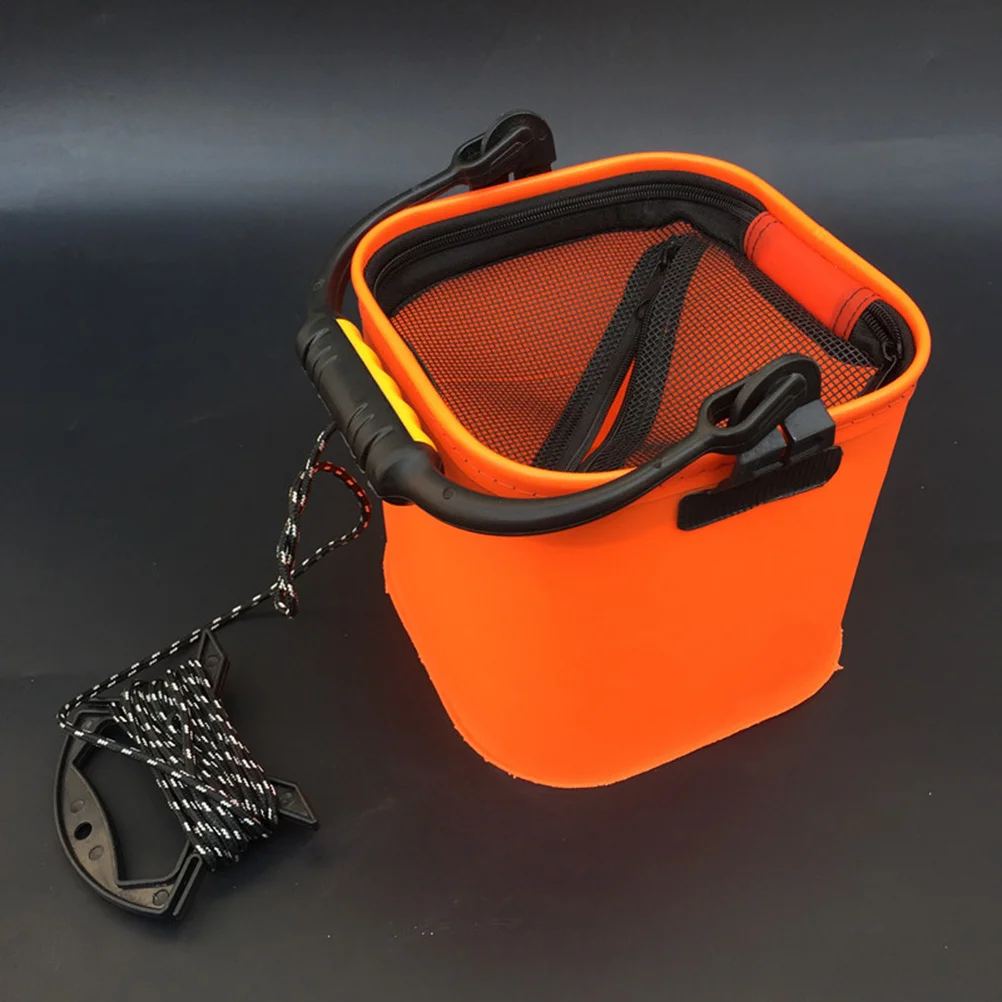 

Fishing Bucket 20Cm Eva Waterproof Portable Folding Fish Container Smooth Zipper Anti-Slip Rope For Outdoor Fishing Live Fish