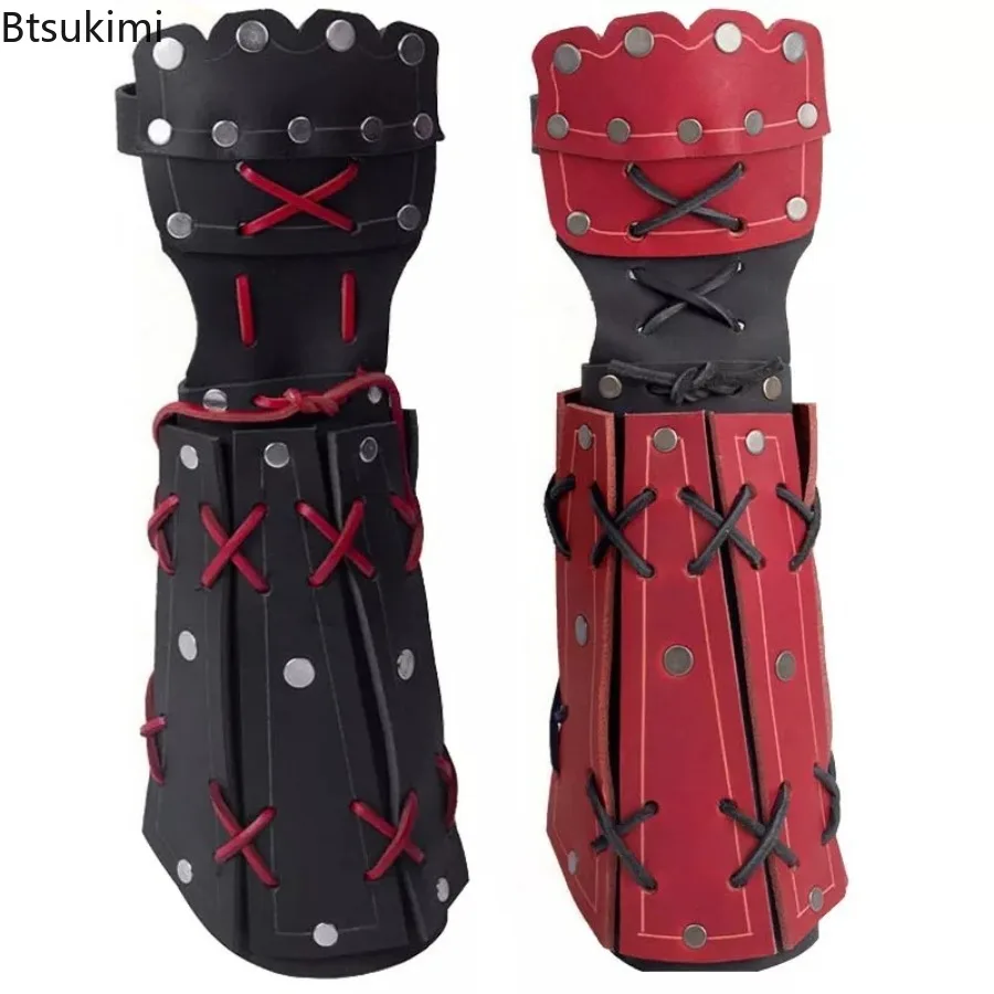 Medieval Samurai Leather Arm Armor Bracer Long Gloves Men Viking Knight Cosplay Gauntlet Wristband Steampunk Costume Accessories
