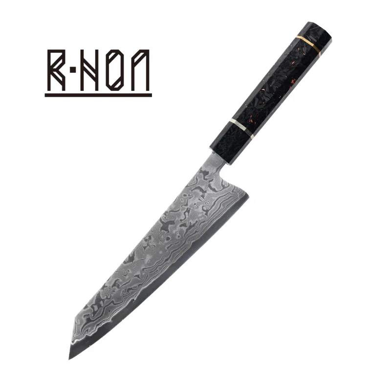 

RHON VG10 Damascus Steel Gyuto Knife Sharp Blade Japanese Style Kitchen Kiritsuke Slicing Salmon Fish Meat Sushi Chef Knives