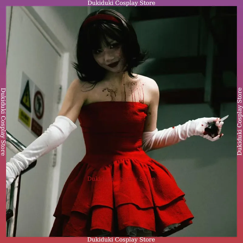 

Костюм Мимы для косплея, идеальное синее, красное платье, костюм японского ужаса, аниме, фильм, красное платье без бретелек с чулками, перчатками