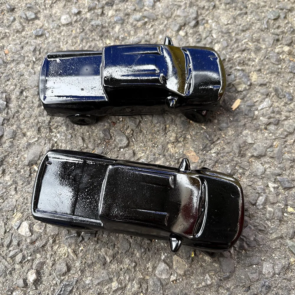 Custom-Natural Black Obsidian Pickup Truck Figurine - Gemstone Carved Toy Car Tabletop Decor for Healing and Protection