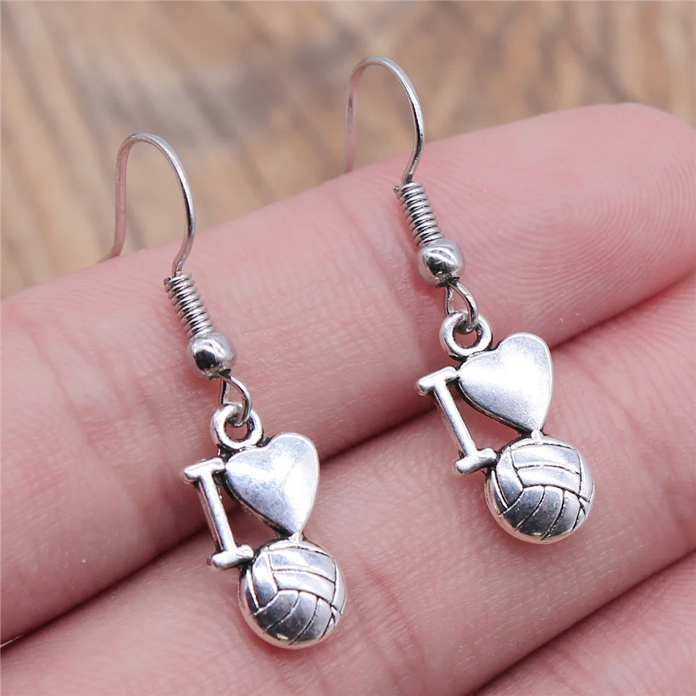 Fashion Handmade Simple Design Antique Silver Color I Heart Volleyball Pendant Earrings Dropshipping Drop Earrings