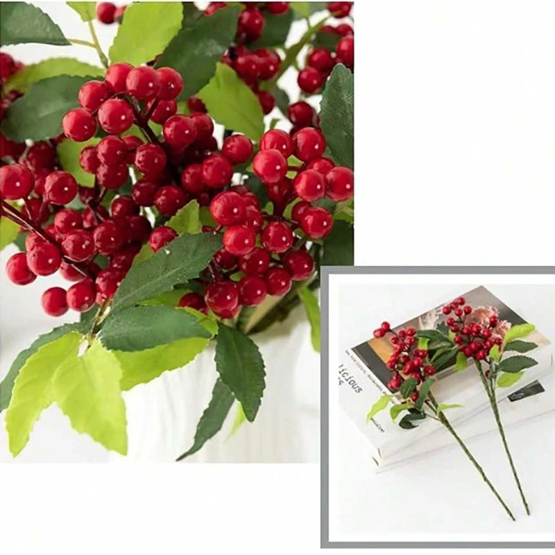 10PcsArtificial Plant Holly Little Red Fruit Christmas Halloween Home Room Vase Table Decor Outdoor Garden Wedding Gift Box Wall