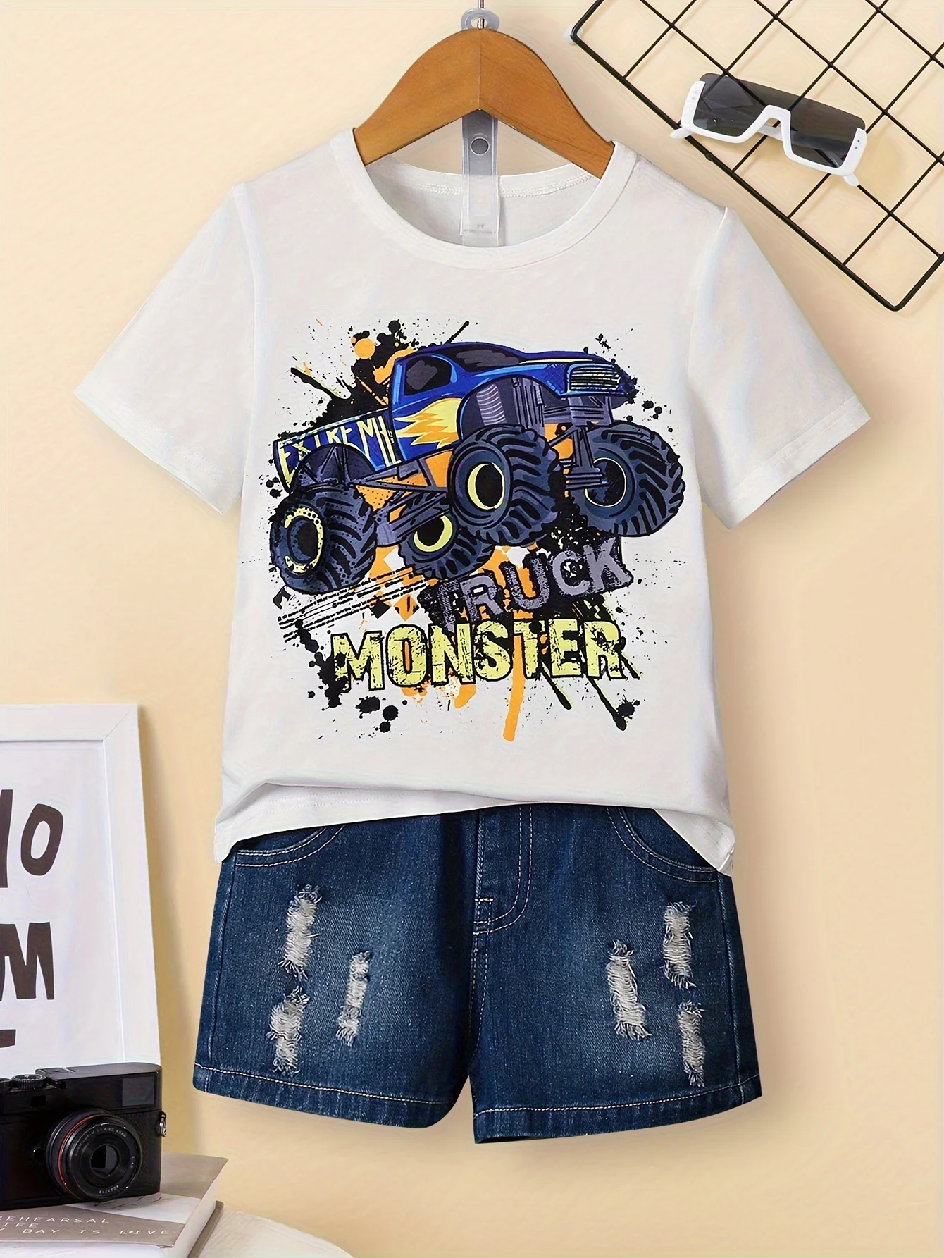 Stylish Truck Print T-Shirt, Tees for Boys, Casual Short Sleeve T-shirt for Summer Spring Fall Tops As Gifts Boys Girls Clothes