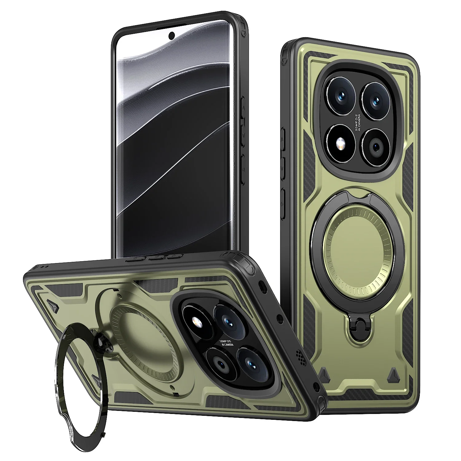 For Xiaomi Redmi Note 14 Pro Plus Phone Case Military Armor Shockproof 360° Rotating Ring Stand TPU Frame Plastic Mobile Cover